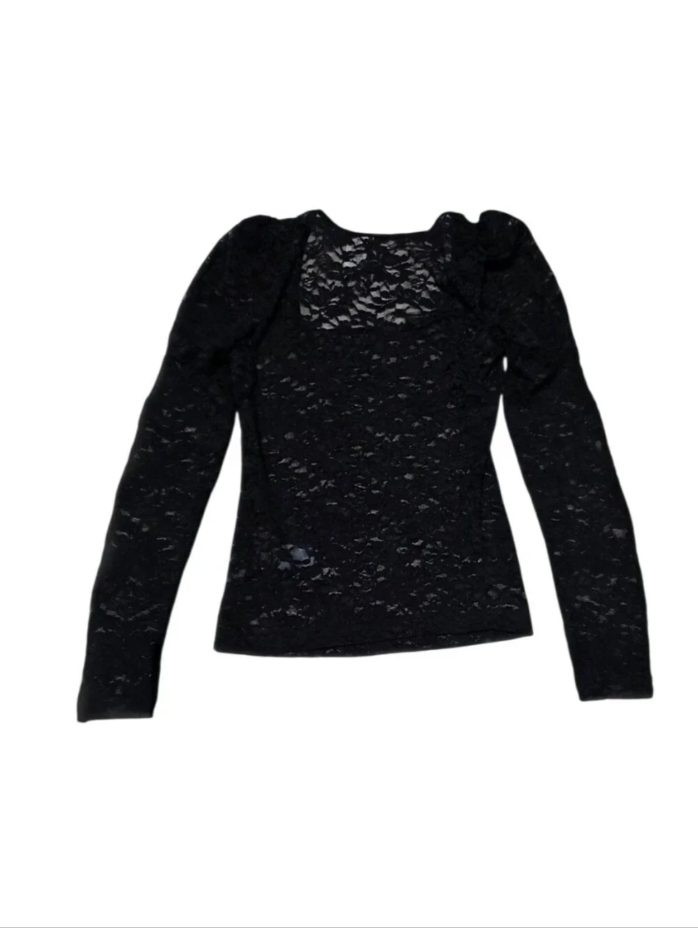 NWT Anthropologie Black Sheer Lace Poof Sleeve Goth Dark Fairycore Top